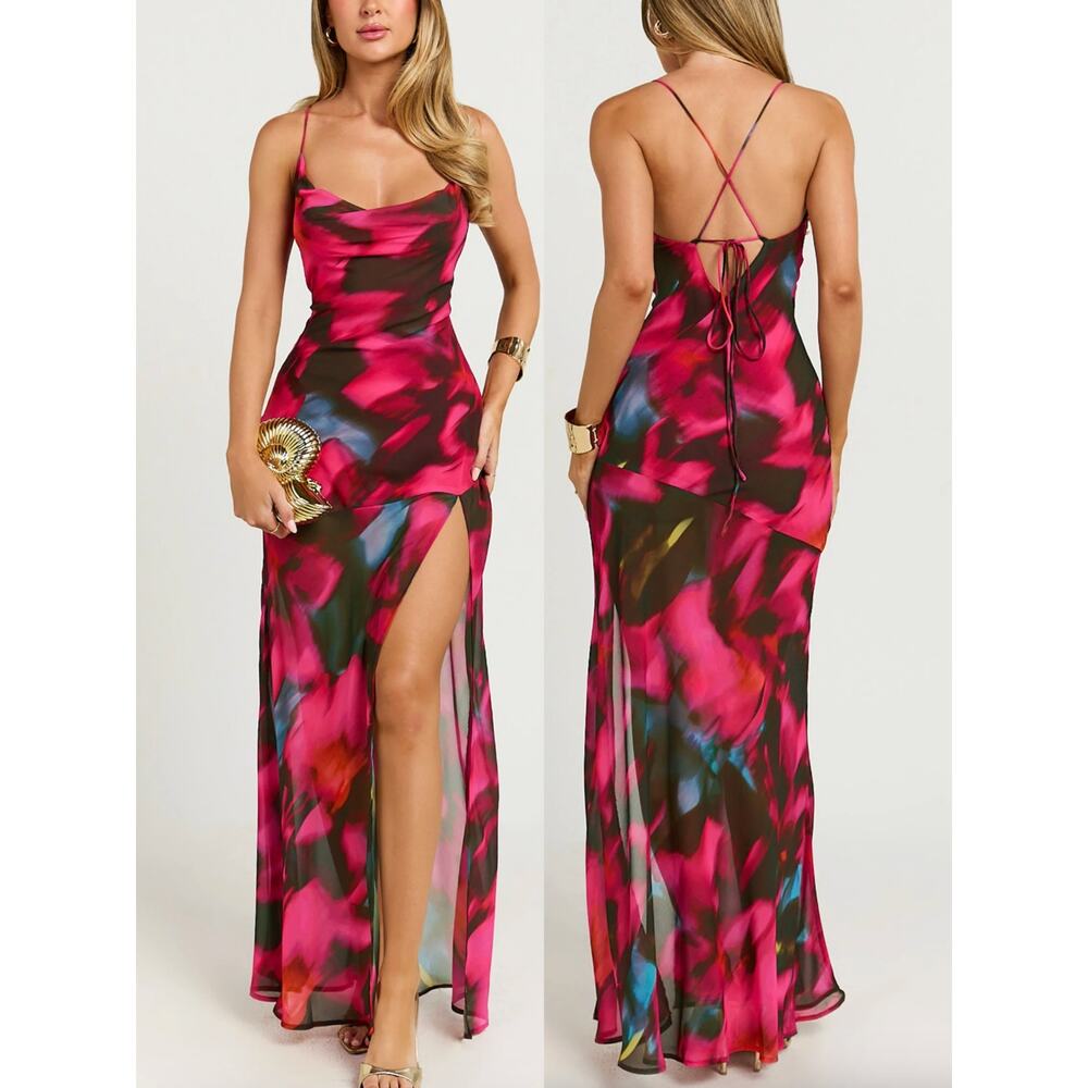 Showpo Talia Maxi Dress Size 10 Strappy Formal Leg Slit Wedding Cocktail Party
